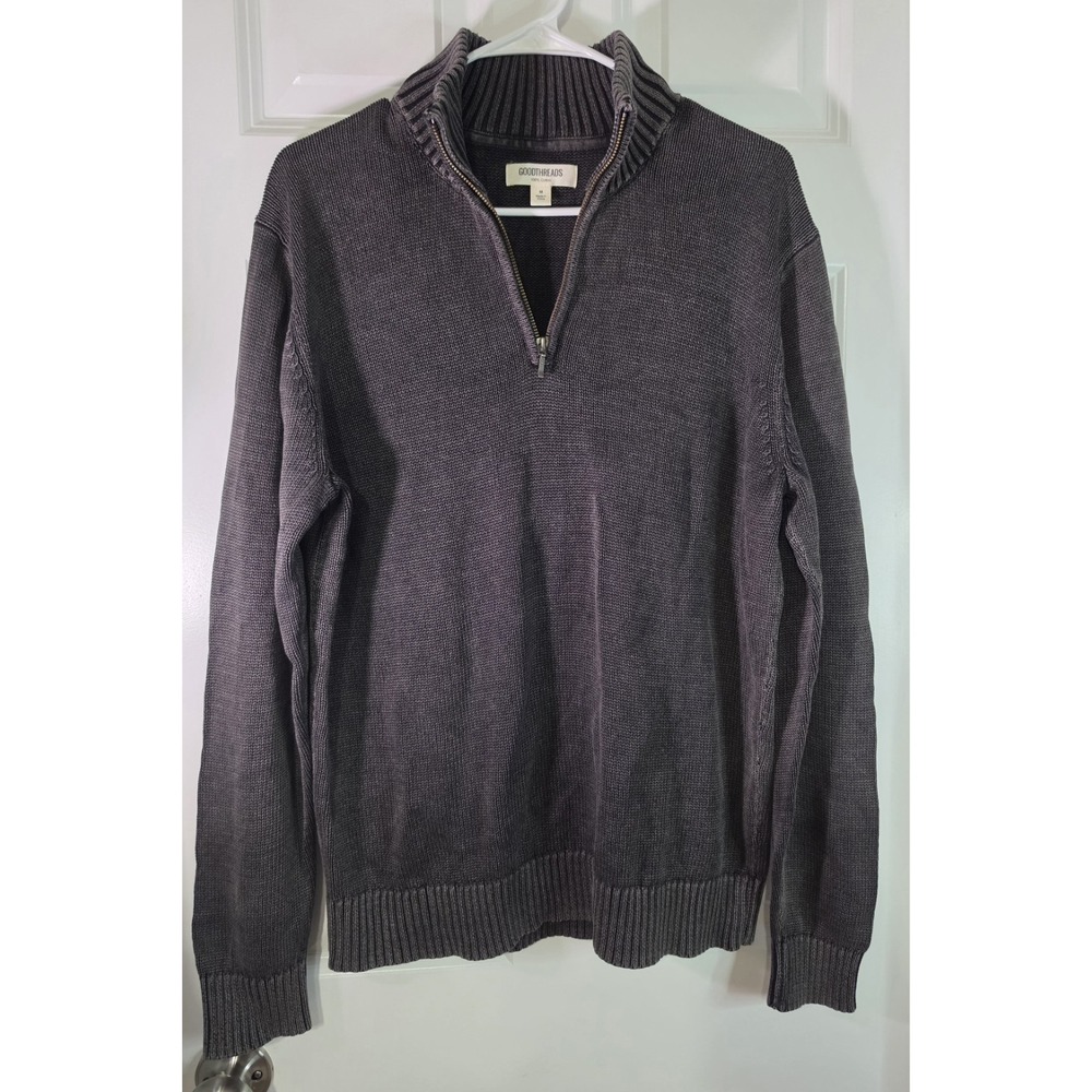 Goodthreads Men's M 100% Cotton Quarter Zip Sweater Charcoal Gray Cable Knit